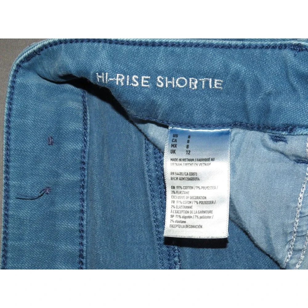 American Eagle Super‎ Stretch Medium Wash Hi-Rise Shortie Denim Shorts Women's 8